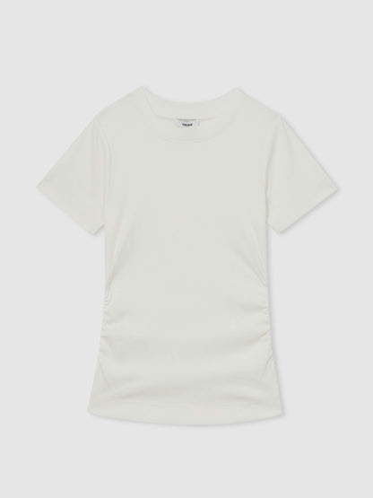 Reiss Offer - Stretch-Cotton Ruched Ribbed T-Shirt in White