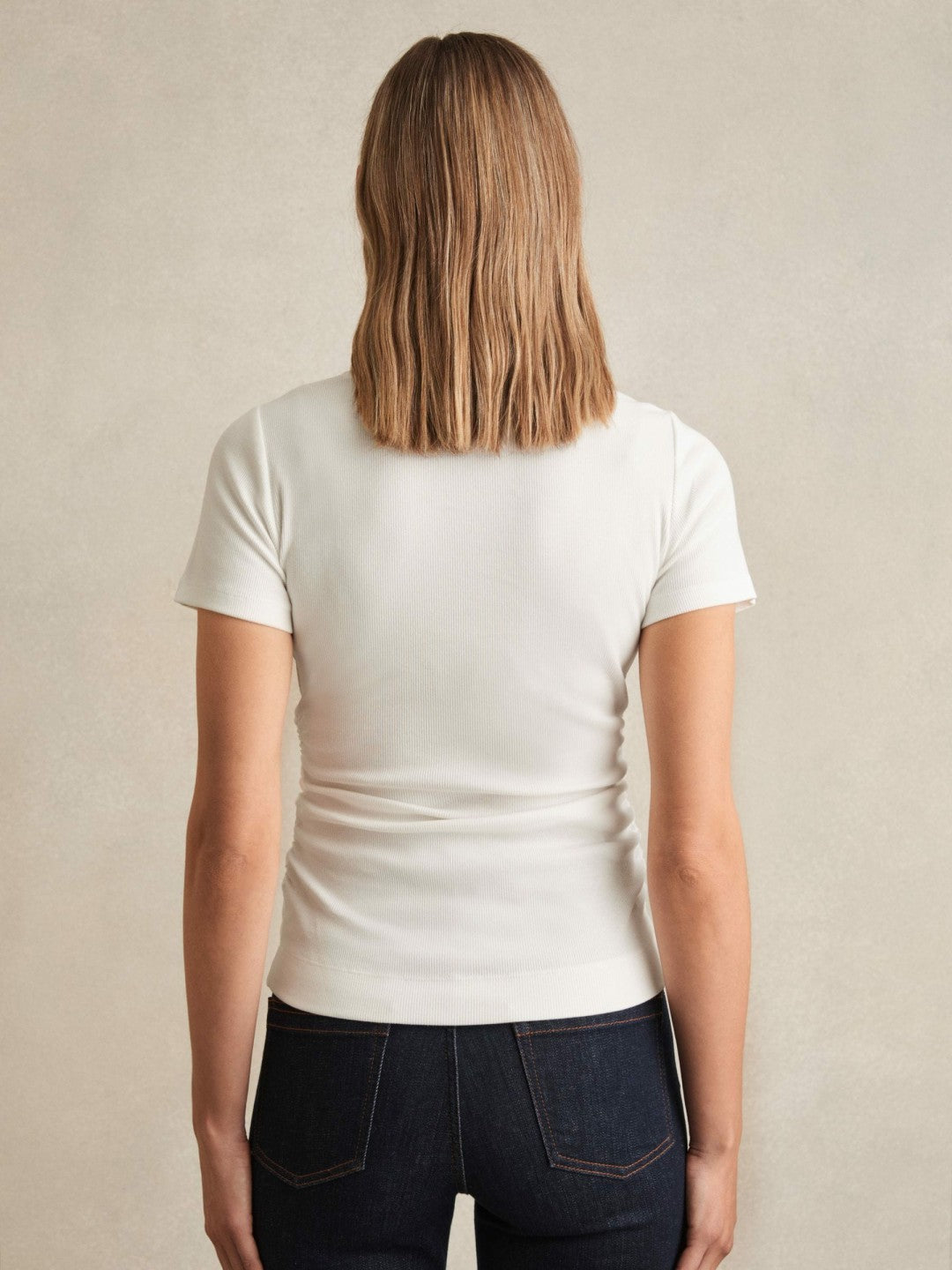 Reiss Offer - Stretch-Cotton Ruched Ribbed T-Shirt in White
