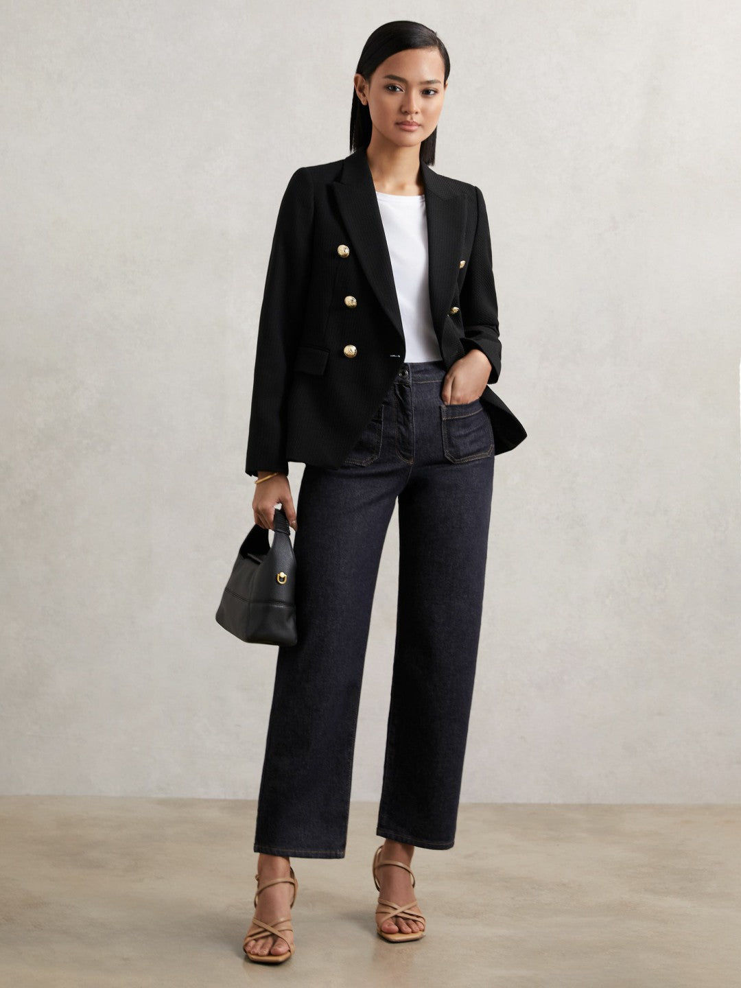Reiss Petite Straight Leg Patch Pocket Jeans in Dark Blue