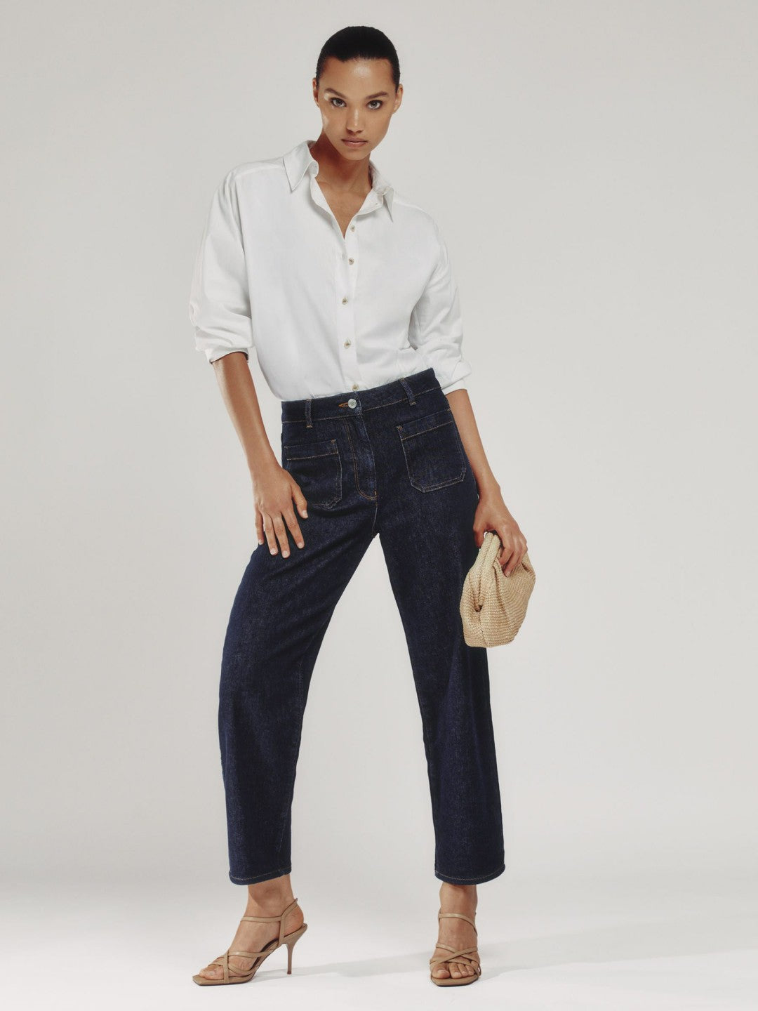 Reiss Petite Straight Leg Patch Pocket Jeans in Dark Blue