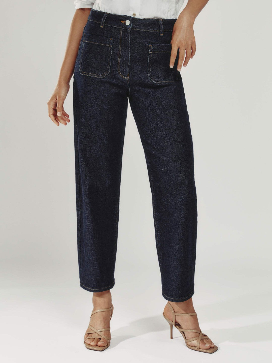 Reiss Petite Straight Leg Patch Pocket Jeans in Dark Blue