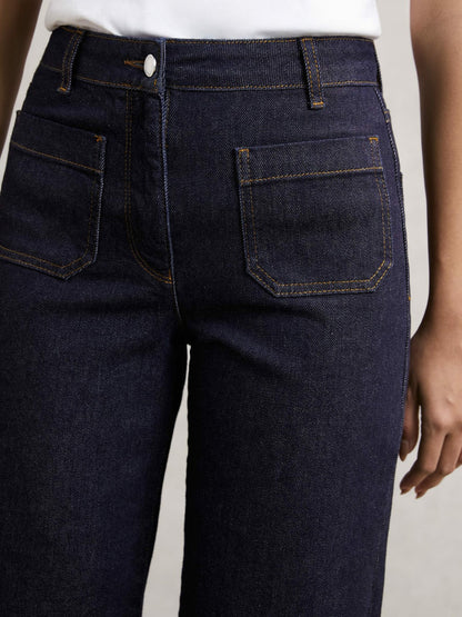 Reiss Petite Straight Leg Patch Pocket Jeans in Dark Blue