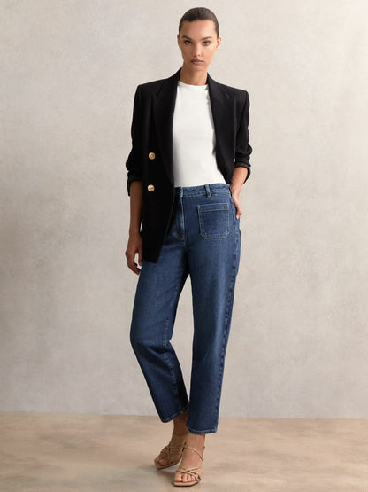 Reiss Offer - Petite Straight Leg Patch Pocket Jeans in Mid Blue