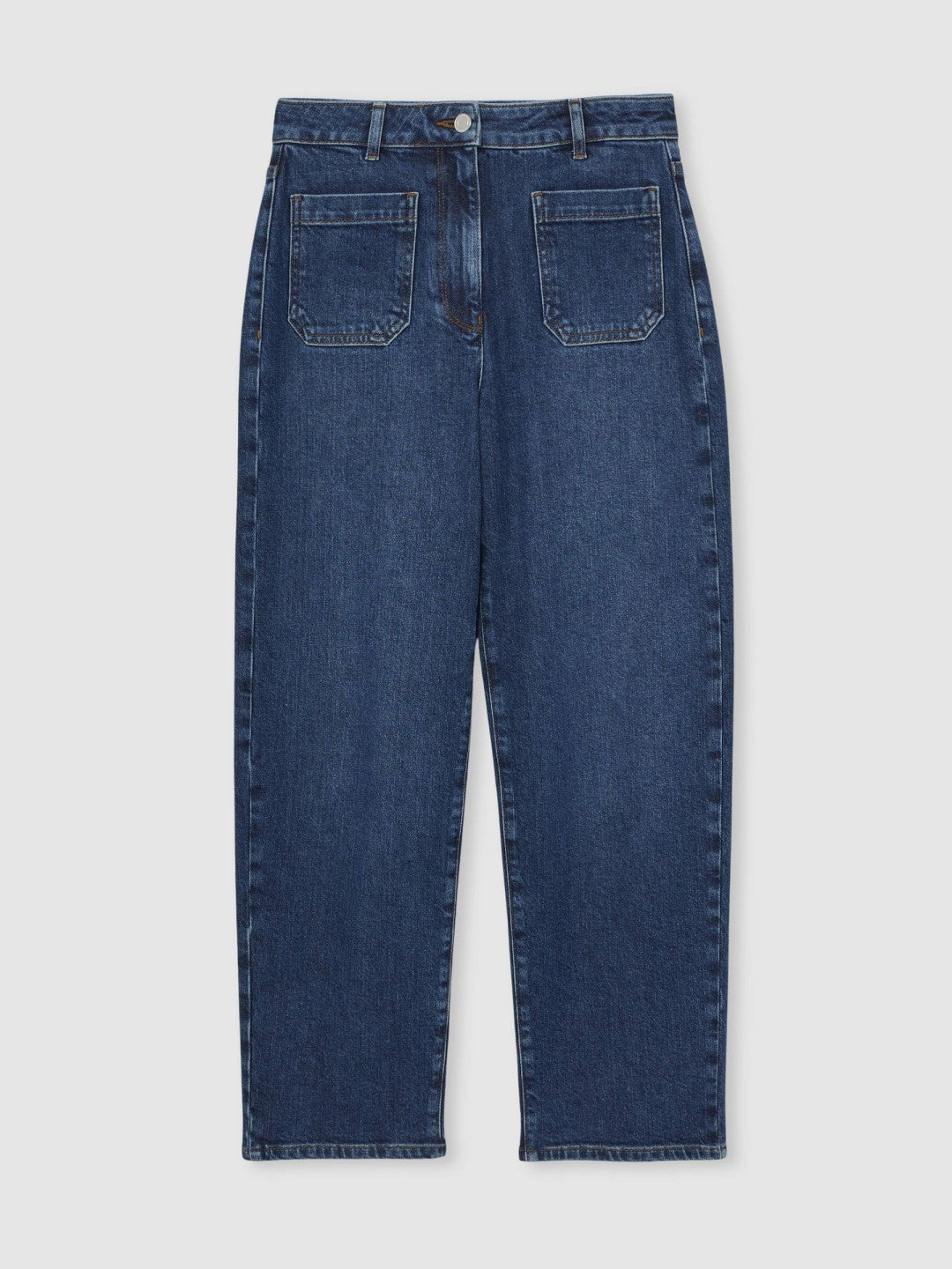Reiss Offer - Petite Straight Leg Patch Pocket Jeans in Mid Blue