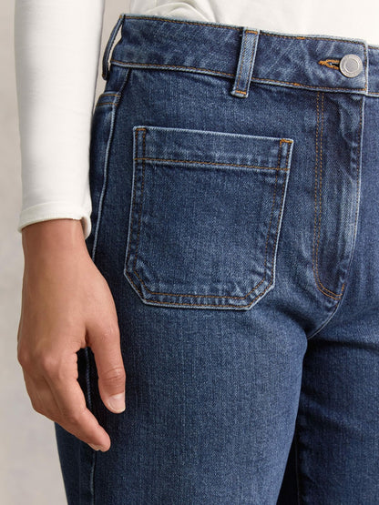 Reiss Offer - Petite Straight Leg Patch Pocket Jeans in Mid Blue