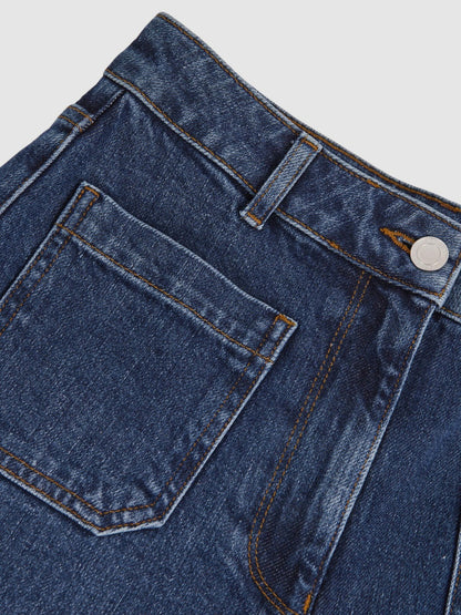 Reiss Offer - Petite Straight Leg Patch Pocket Jeans in Mid Blue