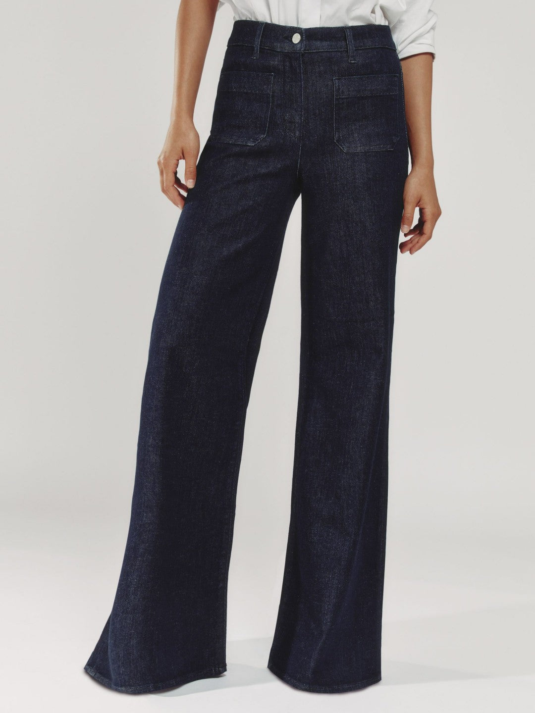 Reiss Petite Patch Pocket Wide Leg Jeans in Dark Blue