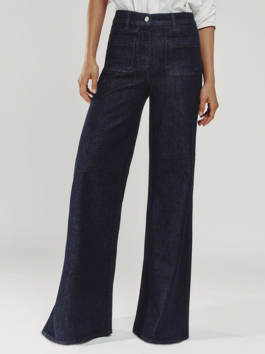 Reiss Sale - Petite Patch Pocket Wide Leg Jeans in Dark Blue