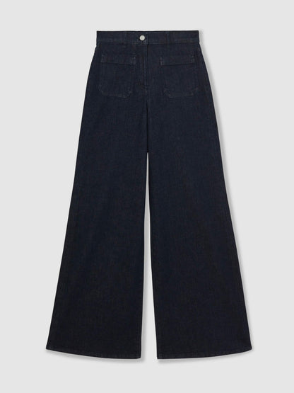 Reiss Petite Patch Pocket Wide Leg Jeans in Dark Blue