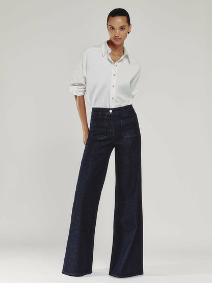 Reiss Petite Patch Pocket Wide Leg Jeans in Dark Blue