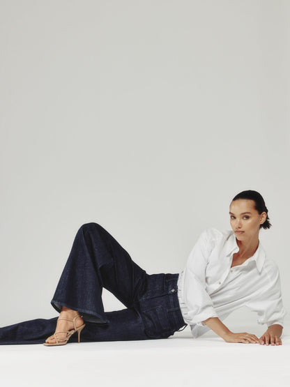 Reiss Petite Patch Pocket Wide Leg Jeans in Dark Blue