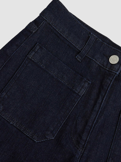 Reiss Petite Patch Pocket Wide Leg Jeans in Dark Blue