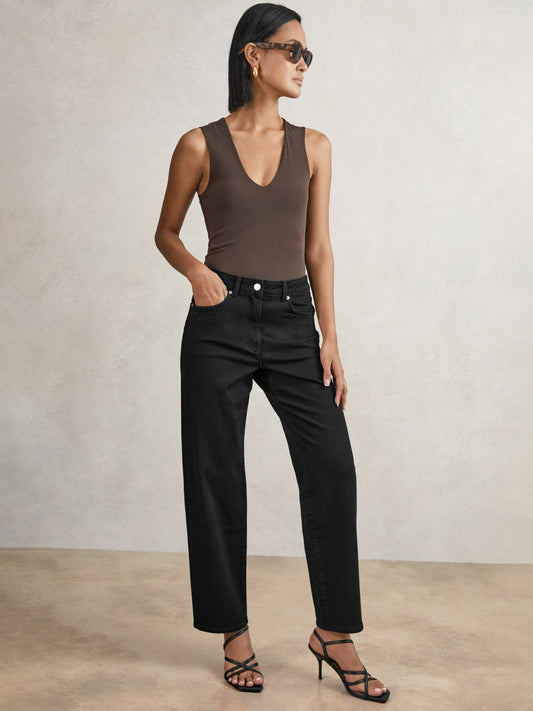 Reiss Deal - Petite Mid Rise Straight Leg Jeans in Black