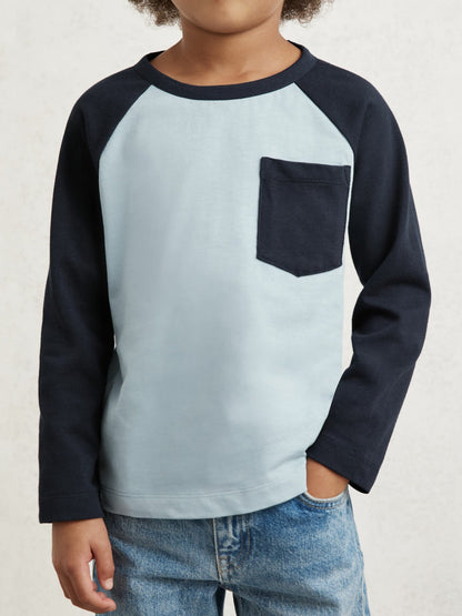 Reiss Featured - 3-9 yrs Cotton Colour-Block Long-Sleeve T-Shirt in Navy Blue