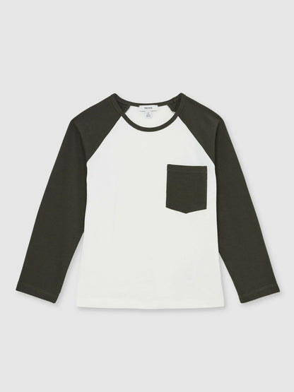 Reiss Sale - 13-14 yrs Cotton Colour-Block Long-Sleeve T-Shirt in Green