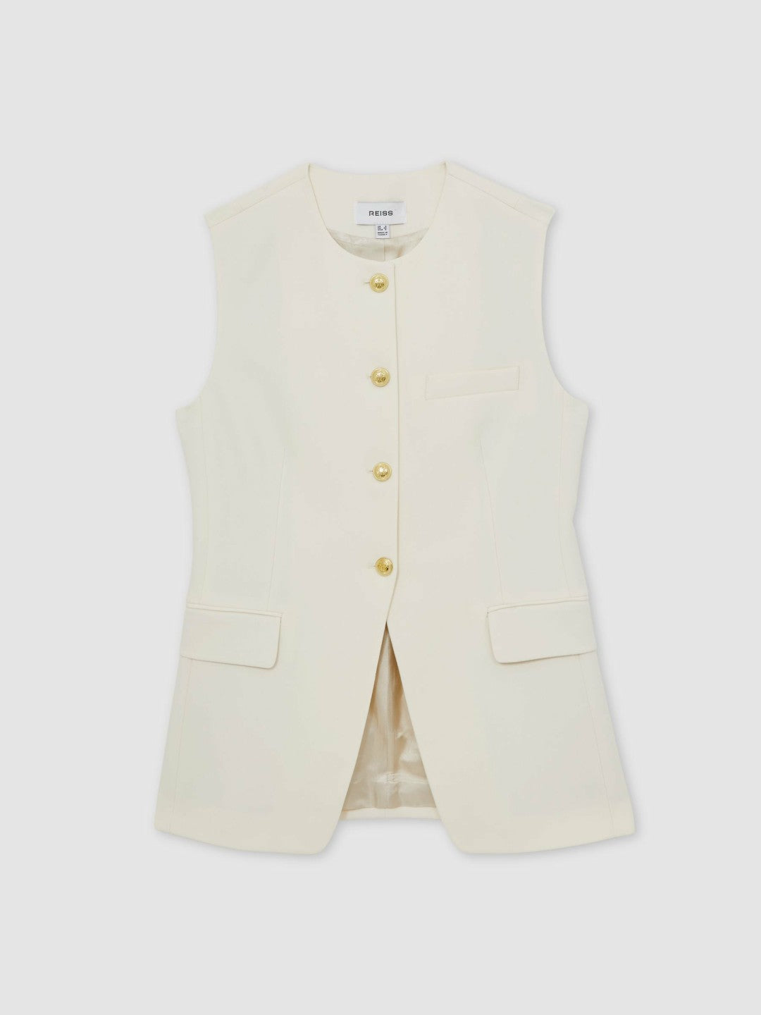 Reiss Savings - High-Neck Longline Waistcoat in Cream