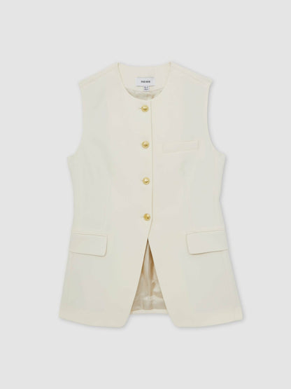 Reiss Savings - High-Neck Longline Waistcoat in Cream