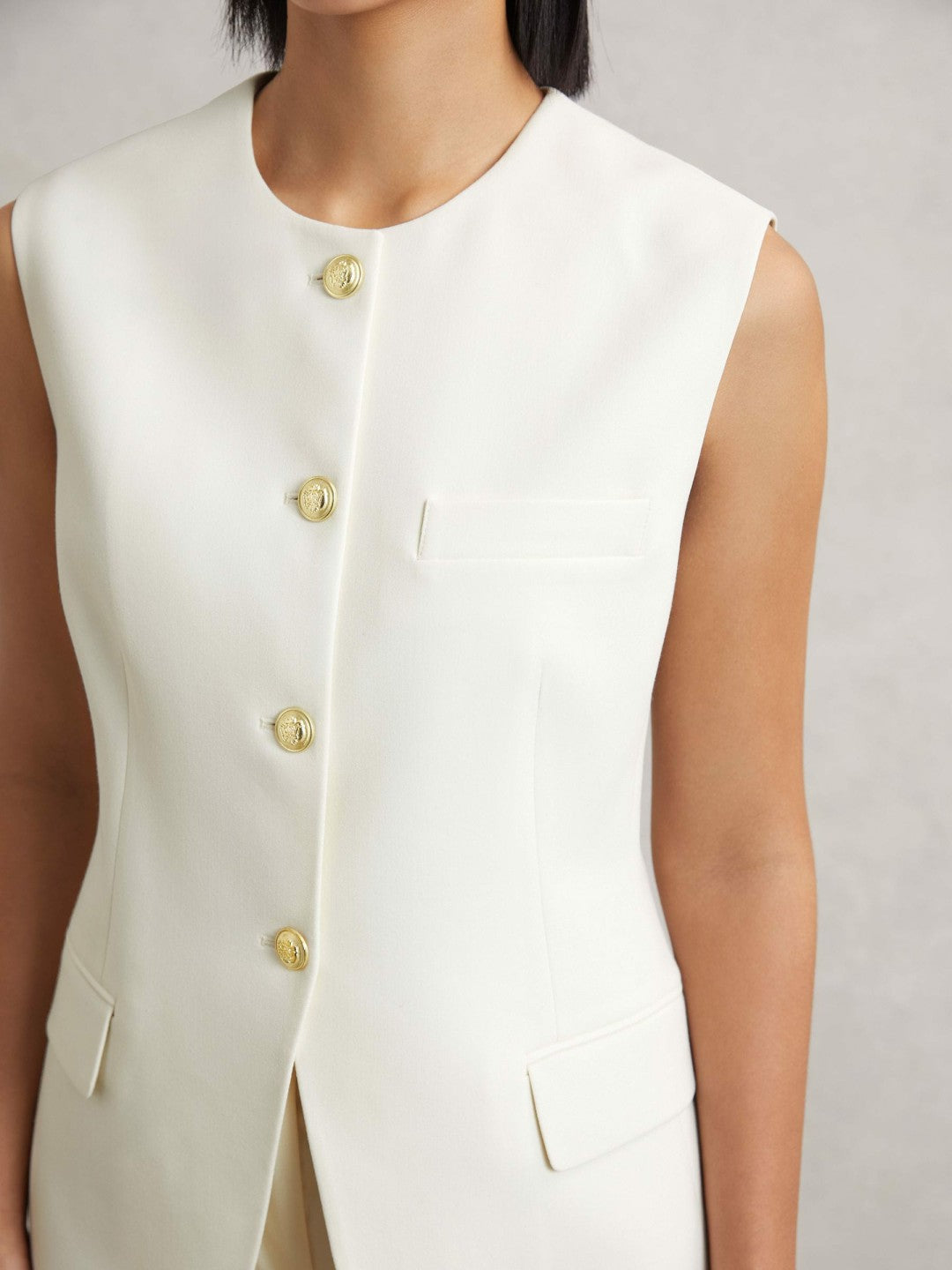 Reiss Savings - High-Neck Longline Waistcoat in Cream