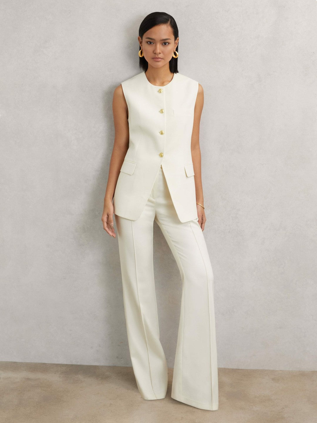 Reiss Savings - High-Neck Longline Waistcoat in Cream