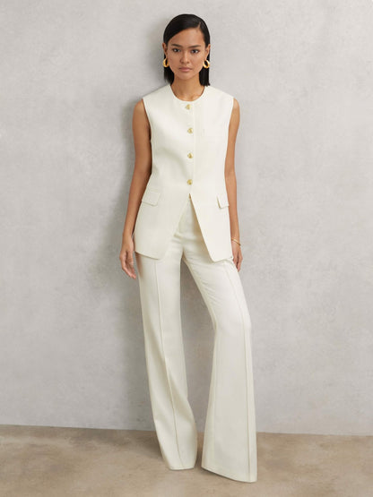 Reiss Savings - High-Neck Longline Waistcoat in Cream