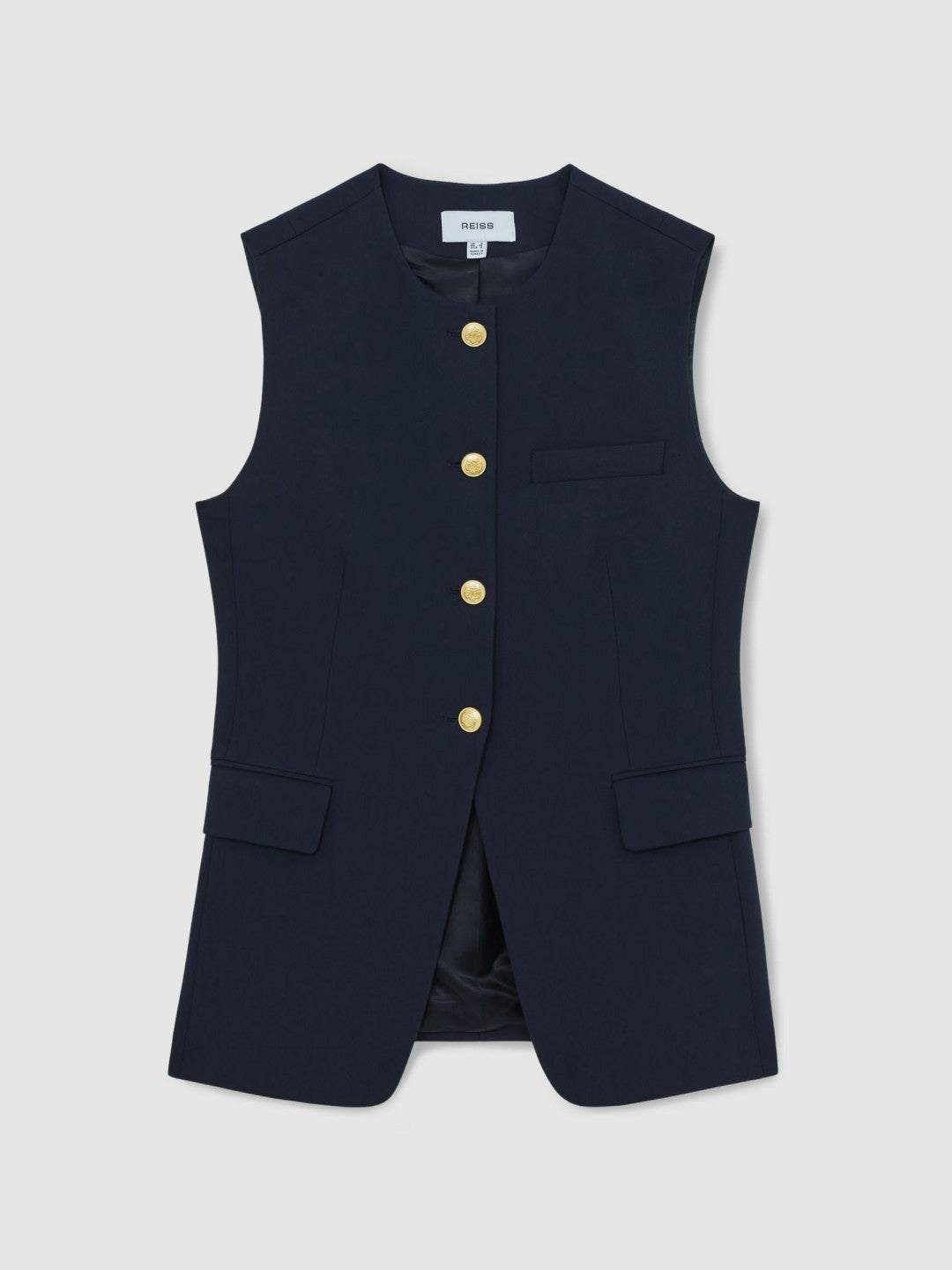 Reiss Sale - High-Neck Longline Waistcoat in Navy