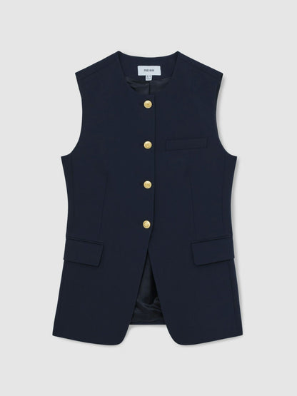 Reiss Sale - High-Neck Longline Waistcoat in Navy