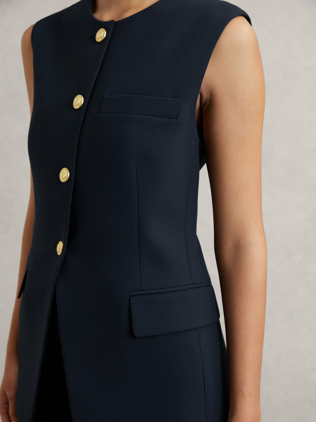 Reiss Sale - High-Neck Longline Waistcoat in Navy