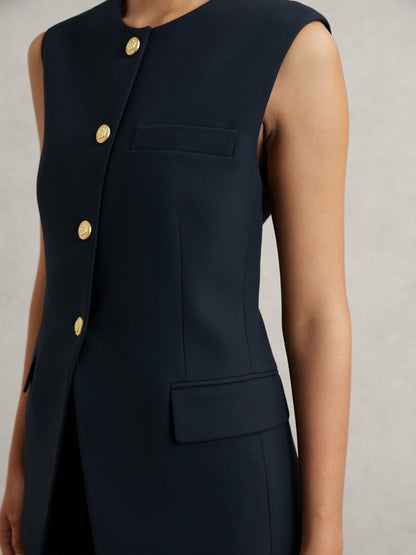 Reiss Sale - High-Neck Longline Waistcoat in Navy
