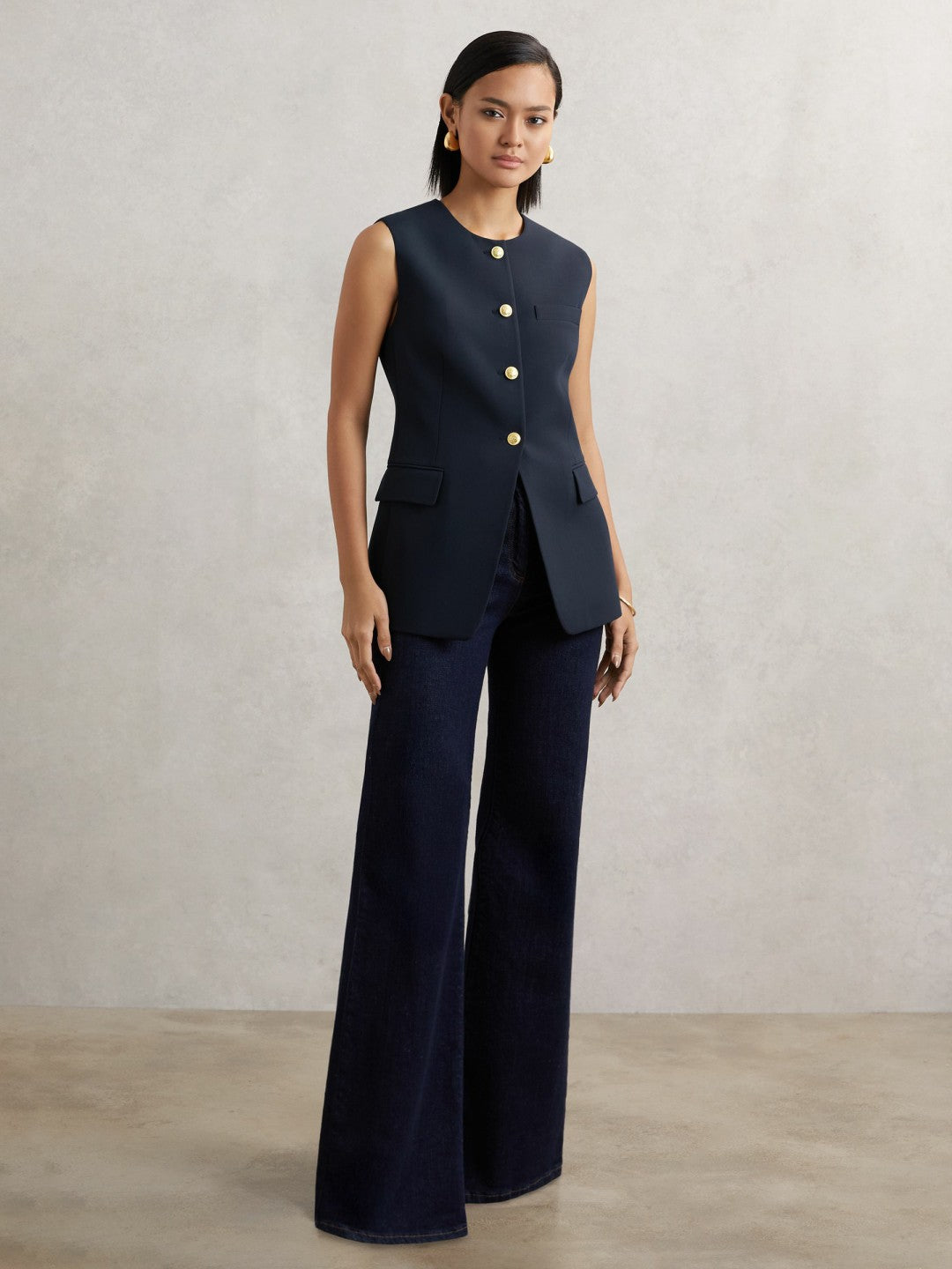 Reiss Sale - High-Neck Longline Waistcoat in Navy