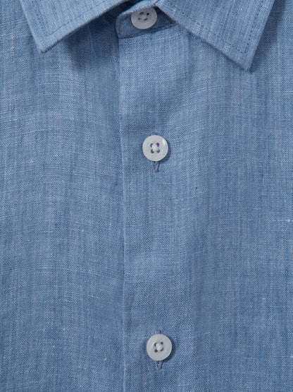 Reiss Deal - 3-9 yrs Short Sleeve Linen Shirt in Sky Blue