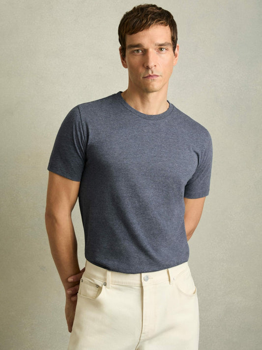 Reiss Affordable - Cotton Crew Neck T-Shirt in Airforce Blue Melange