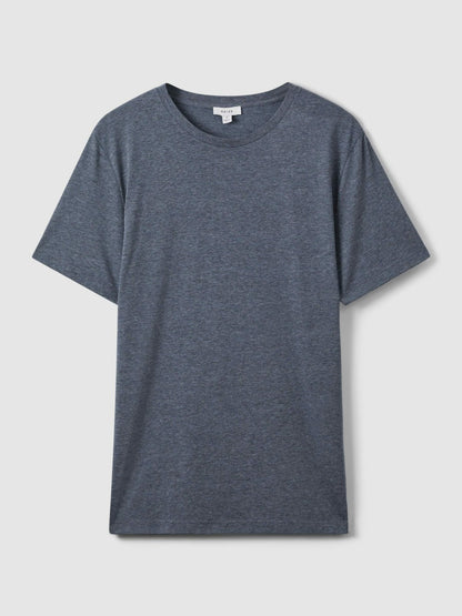 Reiss Affordable - Cotton Crew Neck T-Shirt in Airforce Blue Melange