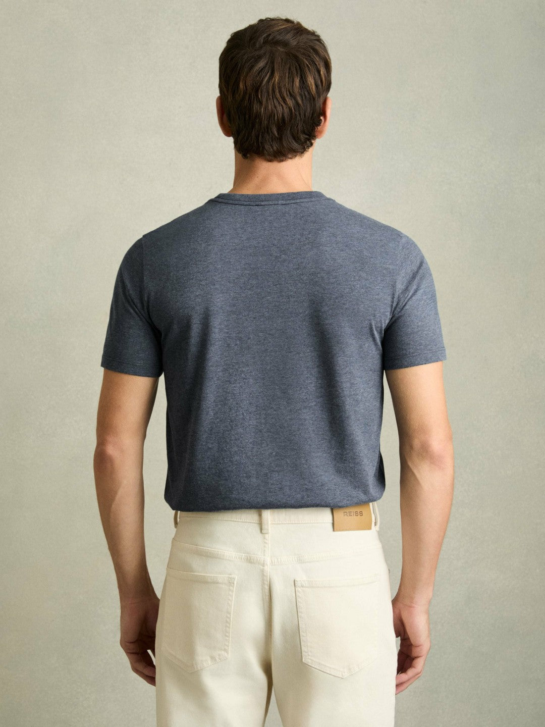 Reiss Affordable - Cotton Crew Neck T-Shirt in Airforce Blue Melange