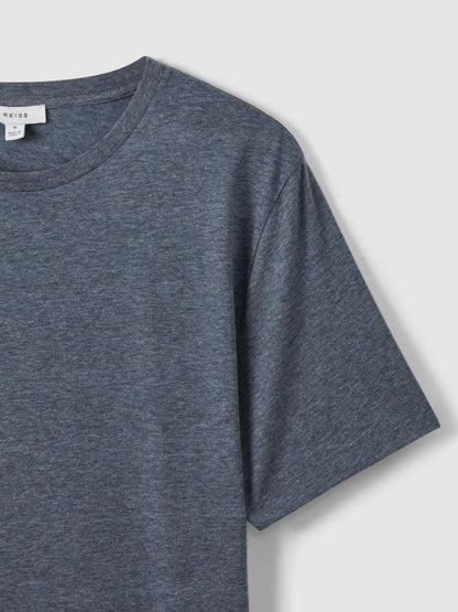 Reiss Affordable - Cotton Crew Neck T-Shirt in Airforce Blue Melange