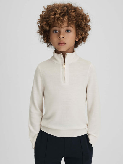Reiss Offer - 3-9 yrs Wool Half-Zip Funnel Neck Jumper in Snow