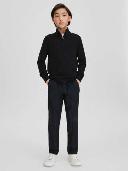 Reiss Sale - 3-9 yrs Wool Half-Zip Funnel Neck Jumper in Navy