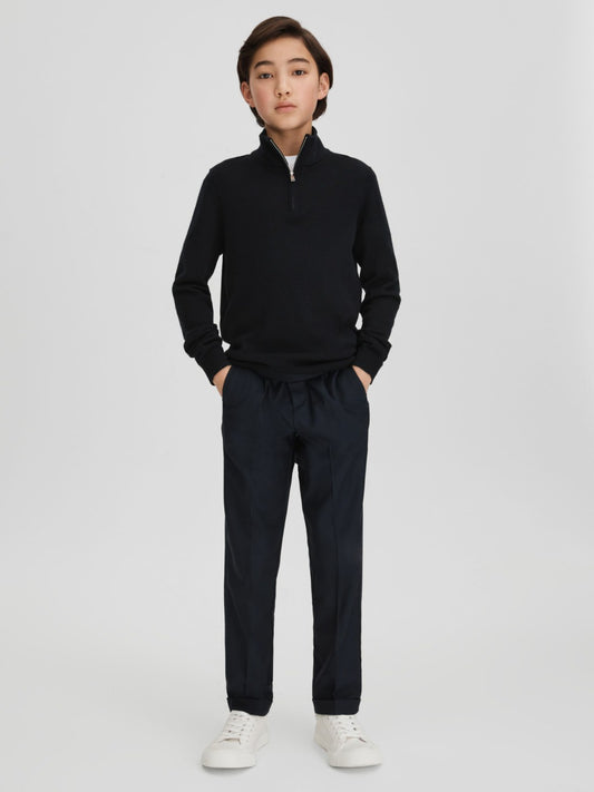 Reiss Sale - 3-9 yrs Wool Half-Zip Funnel Neck Jumper in Navy