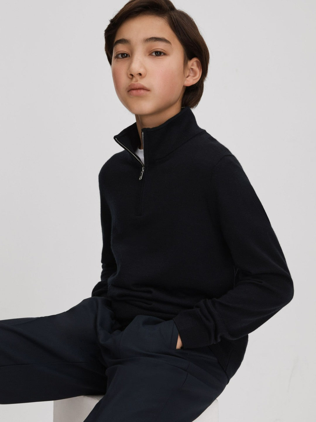 Reiss Sale - 3-9 yrs Wool Half-Zip Funnel Neck Jumper in Navy