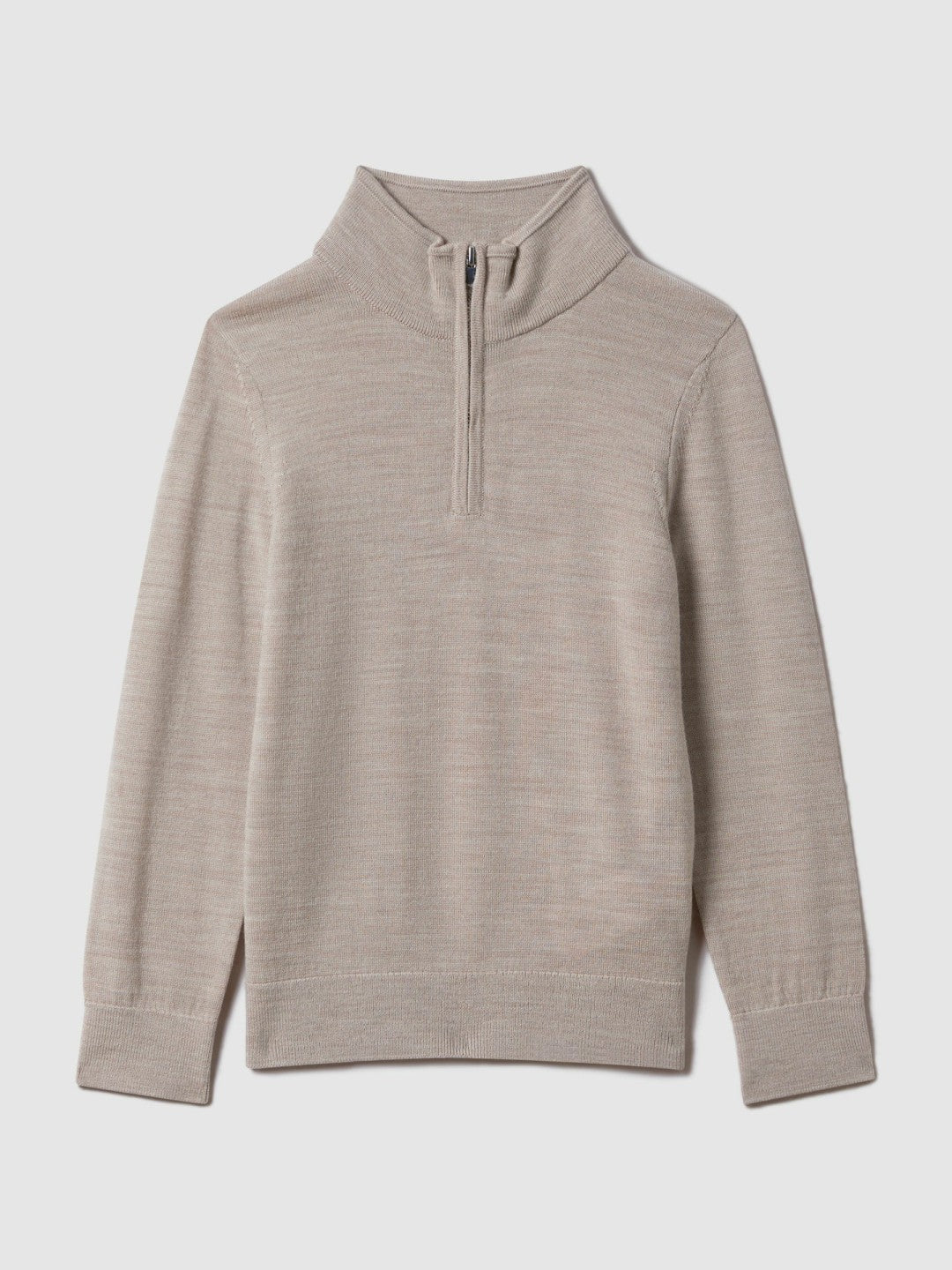 Reiss Best Seller - 9-13 yrs Wool Half-Zip Funnel Neck Jumper in Wheat Melange
