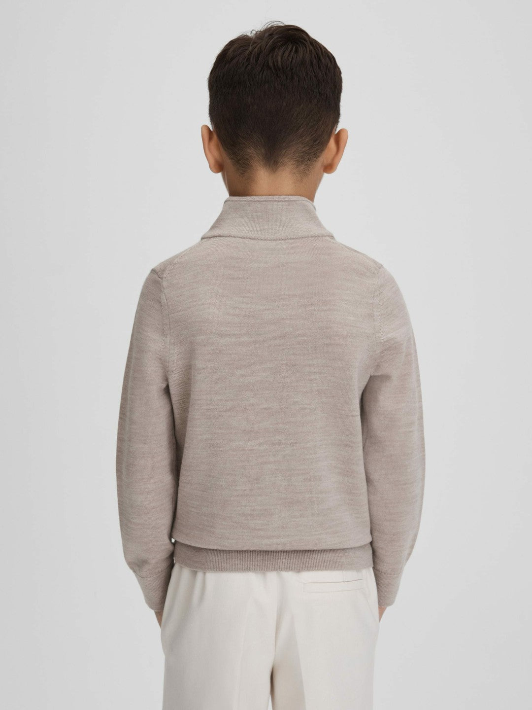 Reiss Best Seller - 9-13 yrs Wool Half-Zip Funnel Neck Jumper in Wheat Melange
