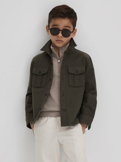 Reiss Best Seller - 9-13 yrs Wool Half-Zip Funnel Neck Jumper in Wheat Melange