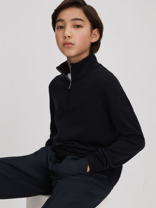 Reiss Deal - 9-13 yrs Wool Half-Zip Funnel Neck Jumper in Navy