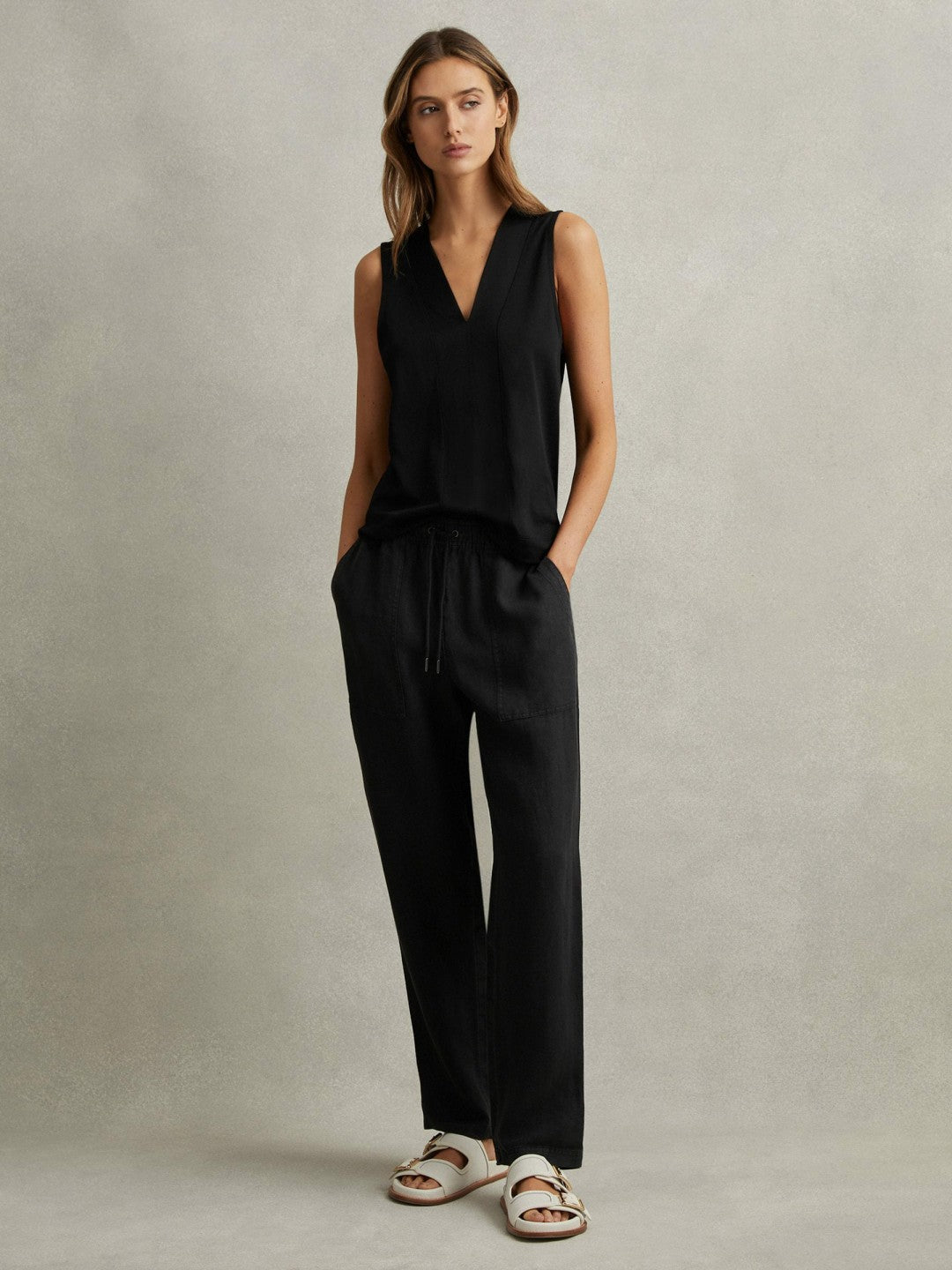 Reiss V-Neck Shell Top in Black