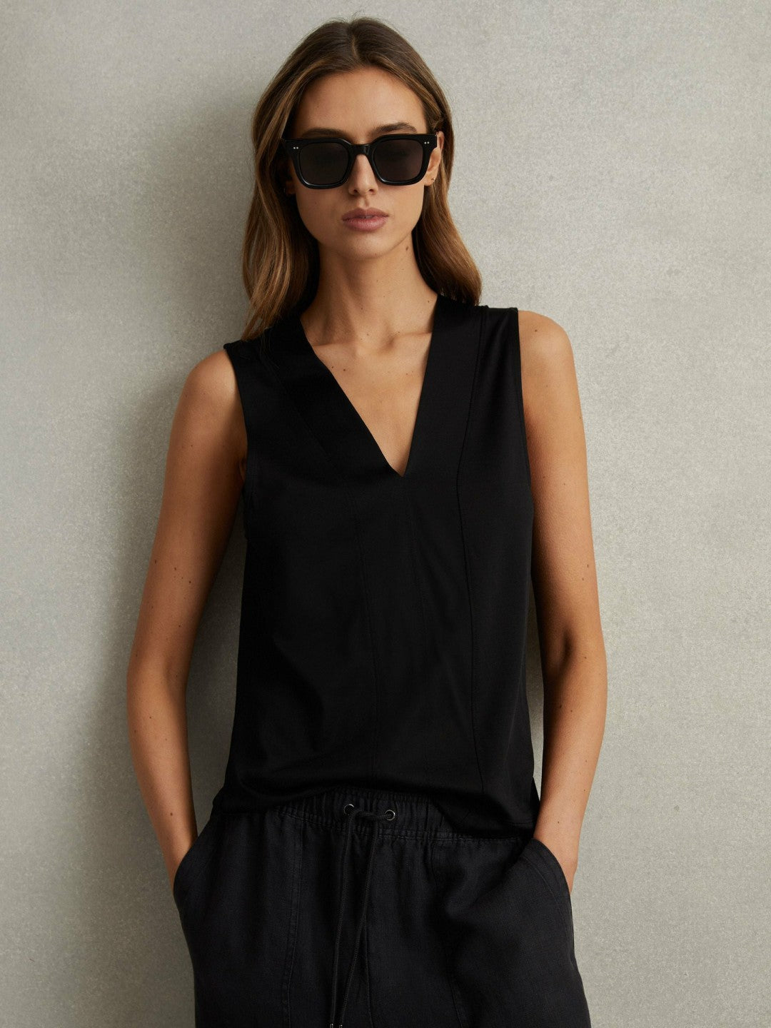Reiss V-Neck Shell Top in Black