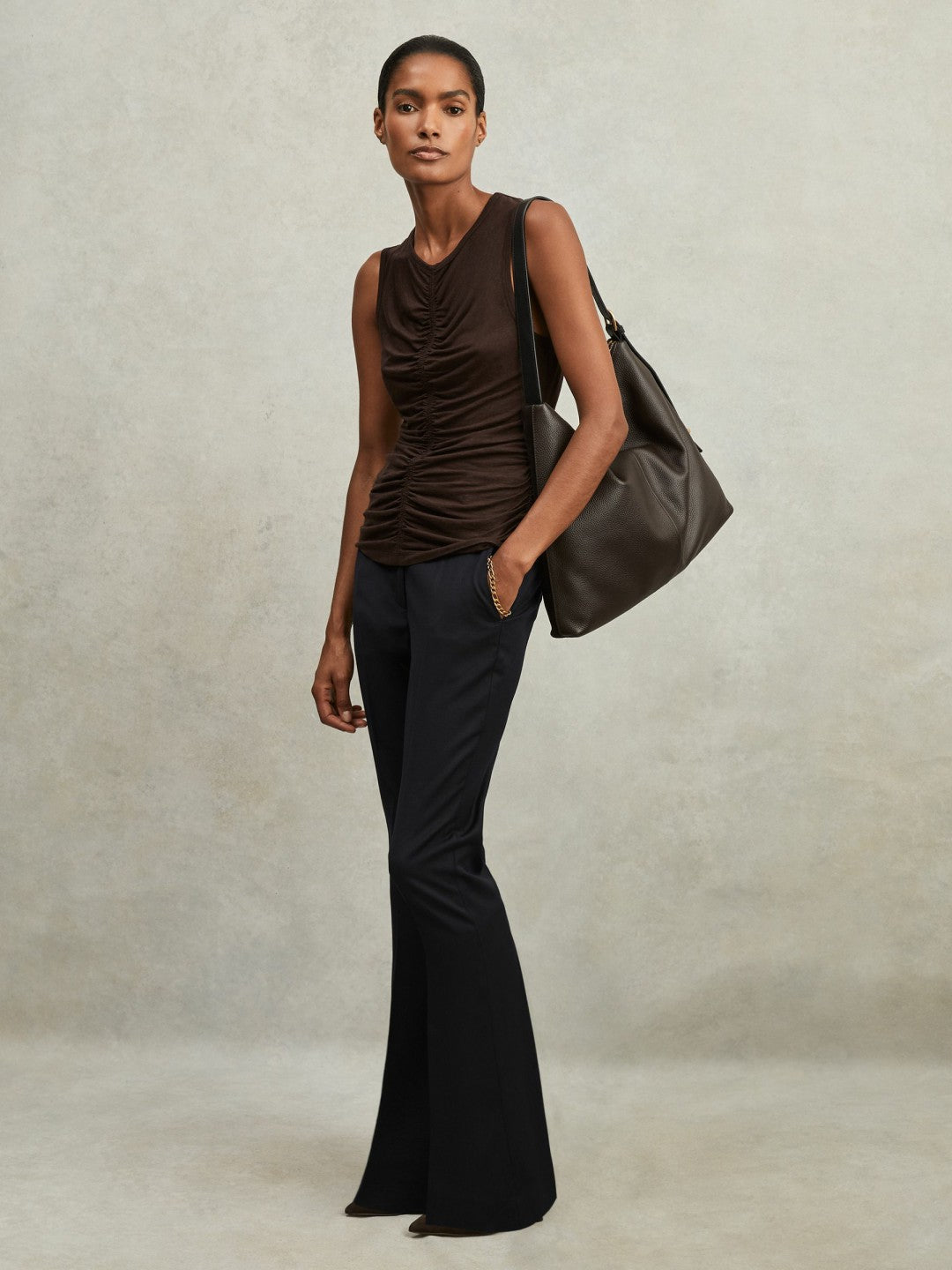 Reiss Offer - Petite Wool-Blend Tailored Flared Suit Trousers in Navy