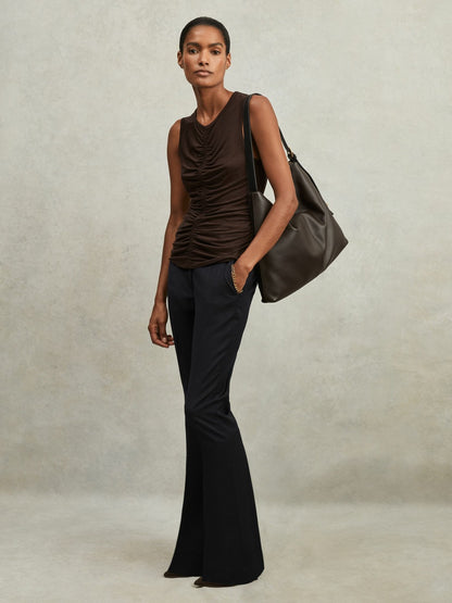 Reiss Offer - Petite Wool-Blend Tailored Flared Suit Trousers in Navy