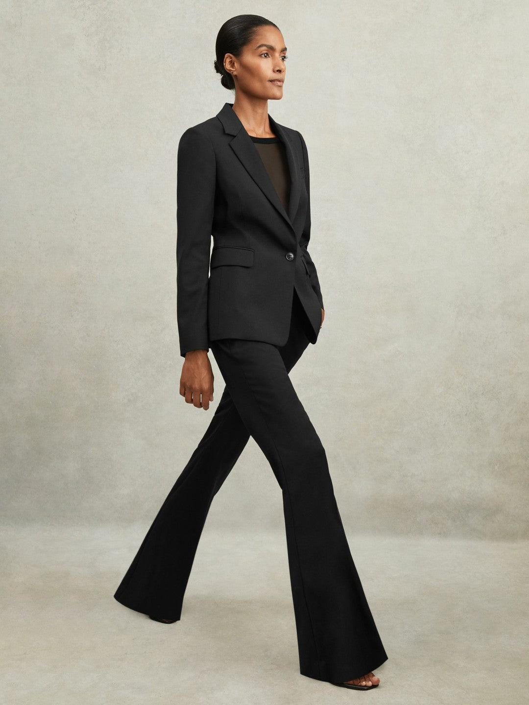 Reiss Wool-Blend Tailored Flared Suit Trousers in Black