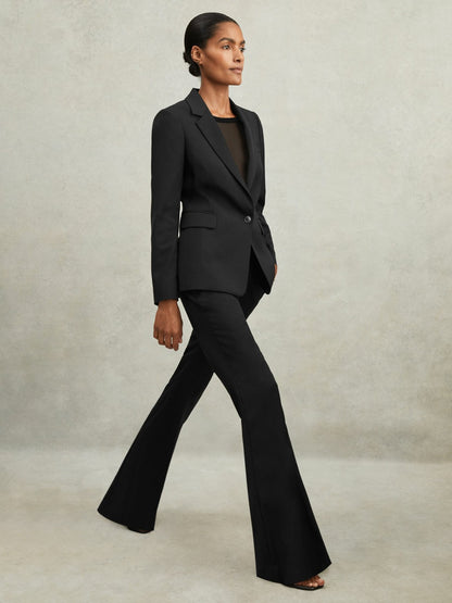 Reiss Wool-Blend Tailored Flared Suit Trousers in Black
