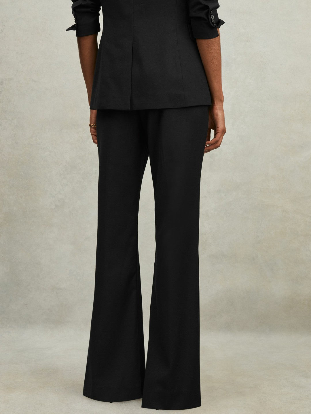 Reiss Wool-Blend Tailored Flared Suit Trousers in Black