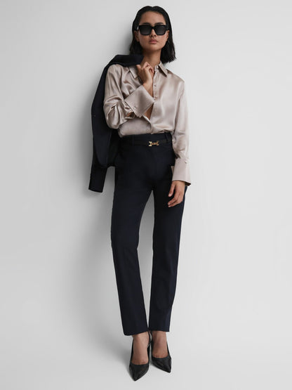 Reiss Petite Wool Blend Tapered Suit Trousers in Navy